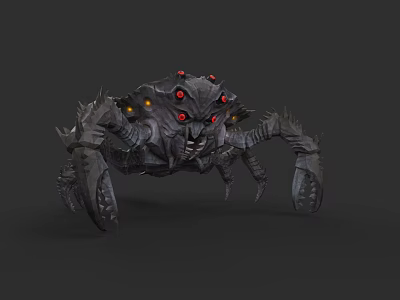 Game Character Mechanical Crab Creature With Red Eyes Spiked Metal Shell And Mechanical Legs 3d model