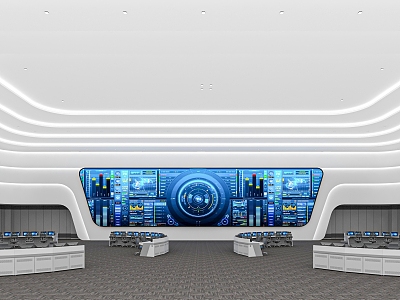 modern monitoring room control hall 3d model