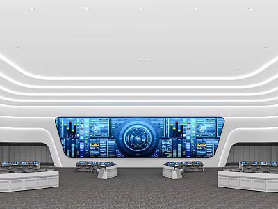 Modern Control Room With High Tech Screens And Desks 3d model