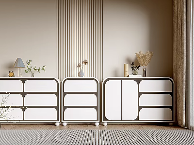 Modern Entryway And Side Cabinet Design With Drawers Vase And Table Lamp 3d model