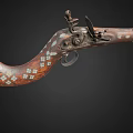 Antique Decorated Flintlock Pistol With Carved Dragon Design And Wooden Stock