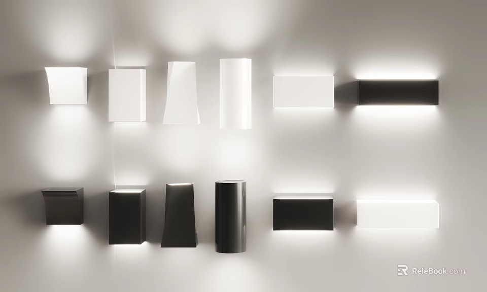 Modern Wall Lights With Black And White Different Shapes For Home Interior Lighting 3d model 
