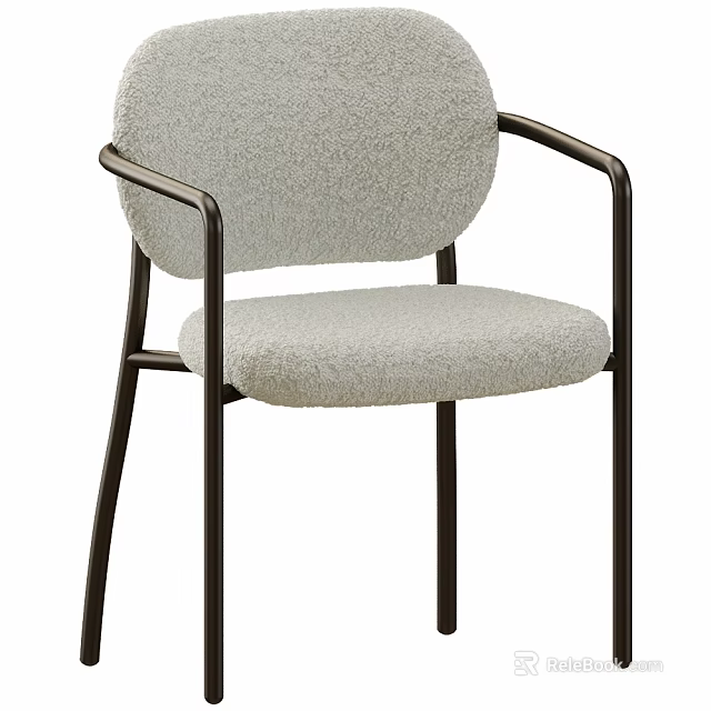 Modern Light Gray Soft Fabric Accent Chair With Dark Metal Frame Armrests Design 3d model 