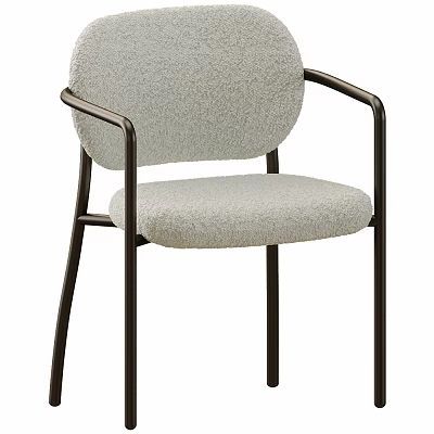 Modern Light Gray Soft Fabric Accent Chair With Dark Metal Frame Armrests Design 3d model