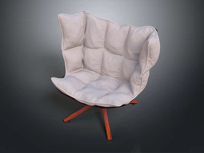 Modern Light Colored Padded Leisure Chair With Quilted Design And Wooden Legs 3d model
