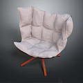 Modern Light Colored Padded Leisure Chair With Quilted Design And Wooden Legs