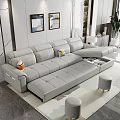 Gray L Shaped Sofa Living Room With Cushions Stools And Wall Paintings