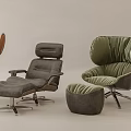 Modern Recliner Chairs in Green Brown Gray with Comfortable Footstools Design