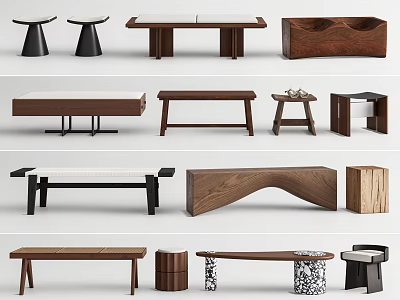Modern Stools With Various Wooden Designs And Styles For Home Interior Decor 3d model