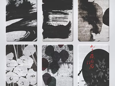 Square Rugs With Artistic Abstract Floral And Black White Patterns For Modern Home Decor 3d model
