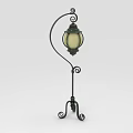 Classic Floor Lamp Furniture With Curled Metal Stand And Lantern Shaped Glass Shade