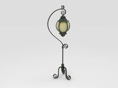 Classic Floor Lamp Furniture With Curled Metal Stand And Lantern Shaped Glass Shade 3d model