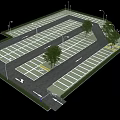 Organized Parking Lot Layout With Multiple Spaces Street Lamps And Trees