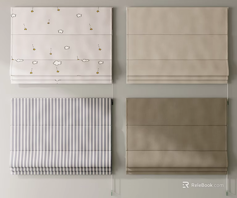 Roman Blinds With Various Patterns And Neutral Tones For Home Decoration 3d model