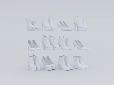 White Shoes Collection With Various Styles Including High Heels Ankle Boots And Flats 3d model