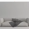 Modern Light Gray Fabric Two-Seater Sofa with Patterned Pillow and Blanket 3d model