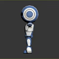 Blue And White Robot Character With Large Black Eyes And Outstretched Arms