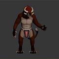 Mythical Creature Character With Red Horns Brown Muscular Body Black Shorts And Tail
