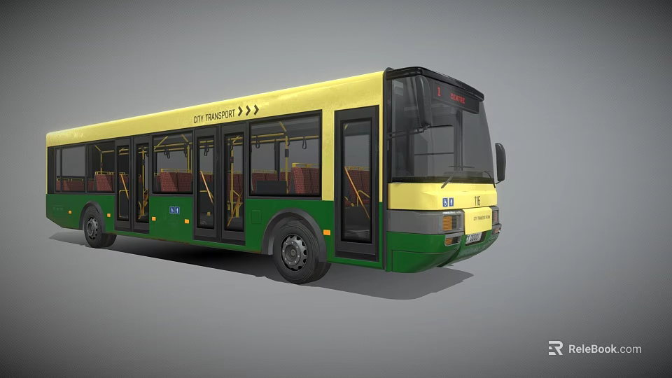 CTB Transport 101 Bus Yellow And Green Exterior Design With Side Windows 3d model 