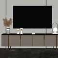 Modern TV Stand With Flat Screen TV Decorative Items Pampas Grass And Table Lamp