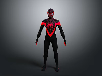 Spider Man Superhero Character In Black Red Costume With Spider Logo Design 3d model