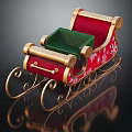 Festive Christmas Decorative Sleigh With Red Green Seats Golden Snowflake Patterns And Metal Frame
