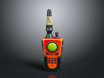 Orange and Black Toy Walkie Talkie With Green Circular Button Antenna And Numeric Keypad 3d model