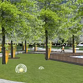 Modern Garden Landscape Design With Glass Facade Trees Pool And Paved Square 3d model