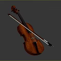 Traditional Brown Violin With Wooden Bow And Classical Musical Instrument Design