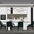 Modern Restaurant Interior Design With Dining Table Chairs Pendant Lights And Decor 3d model