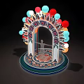 Vibrant Art Installation With Archway Human Silhouette And Colorful Circular Geometric Decorations