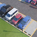 Organized Outdoor Parking Lot With Multiple Parked Cars In Marked Spaces