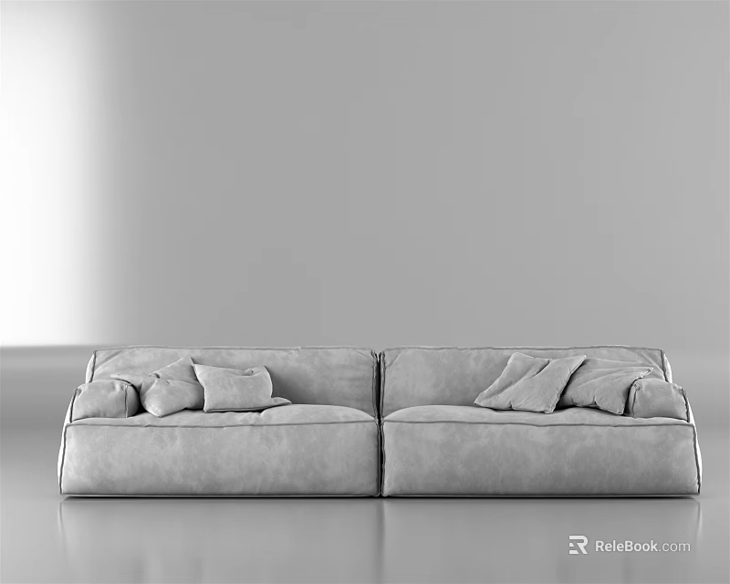 Modern Gray Two Seater Sofa With Plush Cushions In Minimalist Interior 3d model 