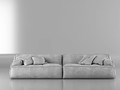 Modern Gray Two Seater Sofa With Plush Cushions In Minimalist Interior 3d model