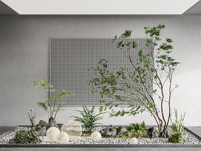 Modern landscape sketch courtyard landscape sketch landscape tree moss stone fern pile pebbles 3d model