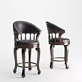 Classic Leather Bar Stools With Carved Wooden Legs And Armrests Design
