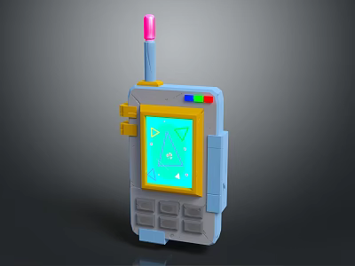 Retro Phone With Pink Antenna Blue Body Yellow Framed Screen Green Interface And Control Buttons 3d model