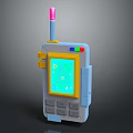 Retro Phone With Pink Antenna Blue Body Yellow Framed Screen Green Interface And Control Buttons