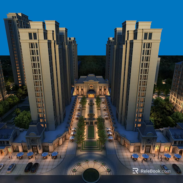 Aerial View Planning of Elegant High Rise Residential Complex With Symmetrical Layout and Central Square 3d model 