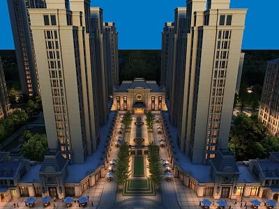 Aerial View Planning of Elegant High Rise Residential Complex With Symmetrical Layout and Central Square 3d model