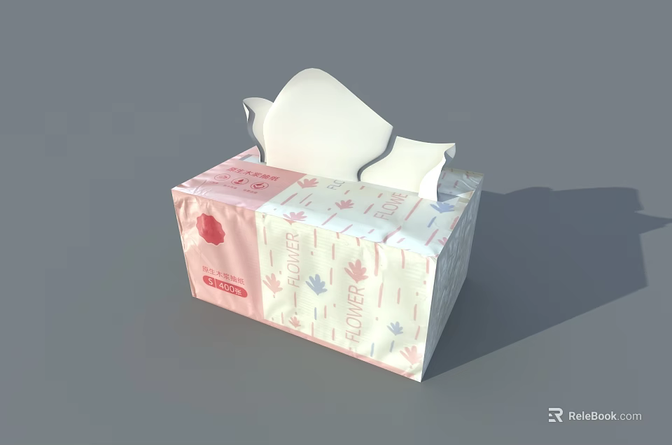 Soft Facial Tissues In Pink White Box With Floral Patterns For Daily Use 3d model 