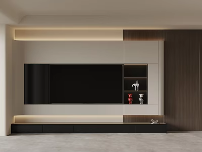 Modern TV Stand With Large Screen TV Storage Shelves And Ambient Lighting 3d model