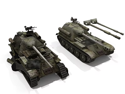 Two Vintage Military Tanks With Green Camouflage And Armored Vehicle Design 3d model