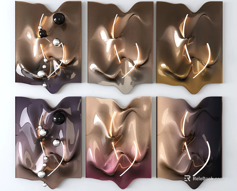 Artistic Modern Wall Decor With Metallic Curved Design And Colorful Accents 3d model 