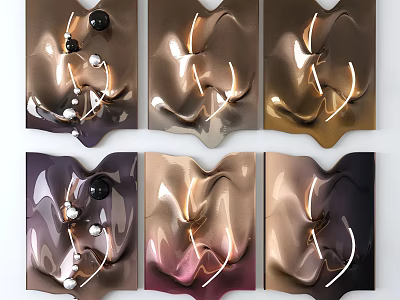Artistic Modern Wall Decor With Metallic Curved Design And Colorful Accents 3d model