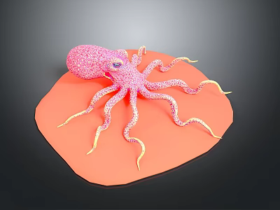 Pink Spotted Octopus With Yellow Tentacles On Vibrant Orange Base Surface 3d model