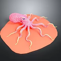 Pink Spotted Octopus With Yellow Tentacles On Vibrant Orange Base Surface