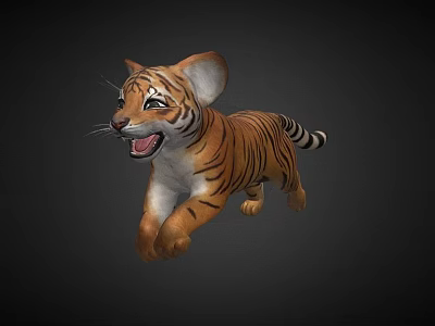 Playful Tiger Cub Running Dynamic 3D Model Black Background 3d model