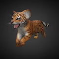 Playful Tiger Cub Running Dynamic 3D Model Black Background 3d model