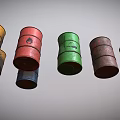 Industrial Equipment Featuring Old Rusty Oil Drums In Various Colors